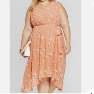 NWT Ava & Viv peach floral pleated dress womens Plus size 3X NO BELT